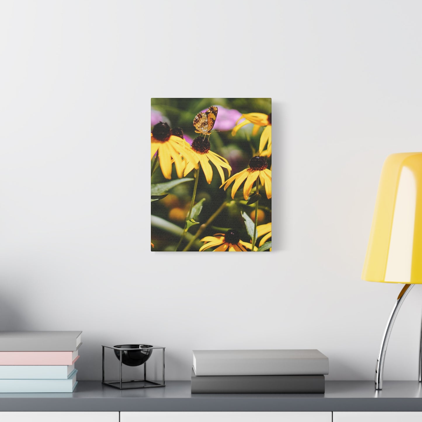 Butterfly Among the Sunflowers Canvas Wall Art